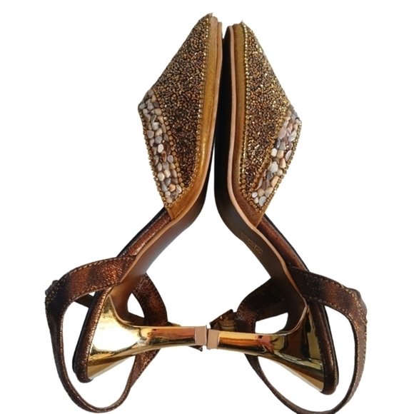 VINTAGE Haute Diva mochi Heels Sandals Slingback Golden Embellished Size 6 Re… - Picture 3 of 16